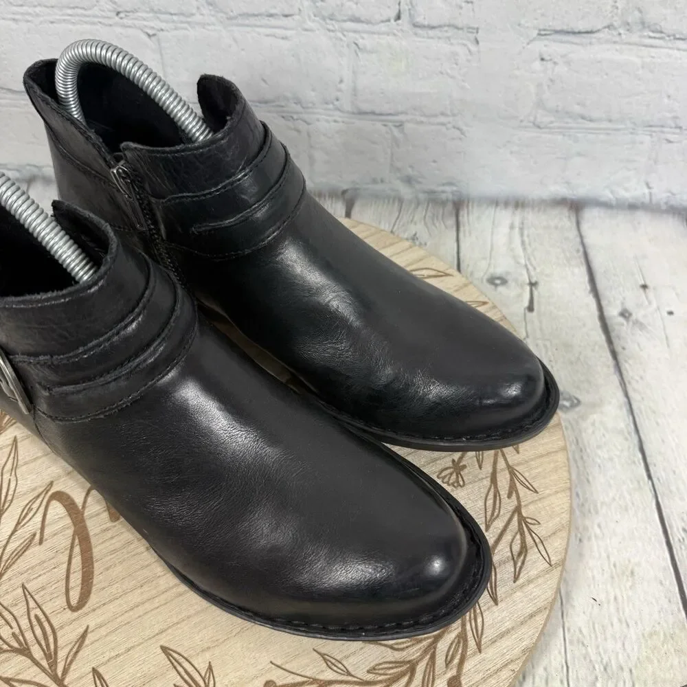 Born Kati Leather Wedge Ankle Boots Women Size 8 Black Leather Booties Western
